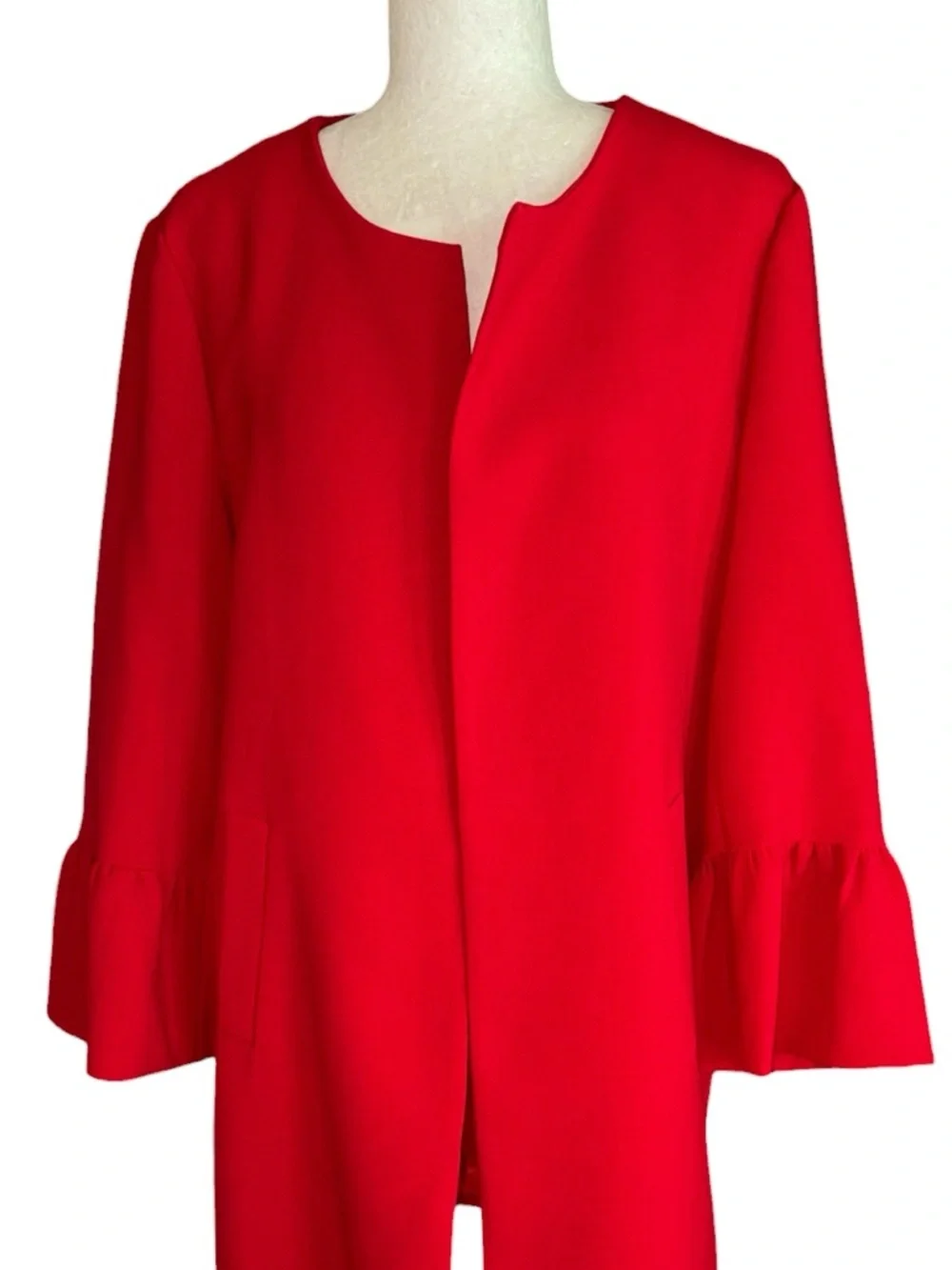 NEW Patty Kim Kelly Red Ruffle Sleeve Open Front Jacket Coat - l